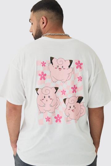 Plus Oversized Pokemon Clefairy License Print T-Shirt white