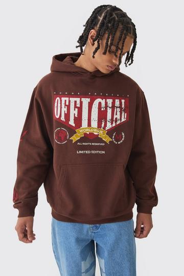 Oversized Official Cracked Print Hoodie chocolate