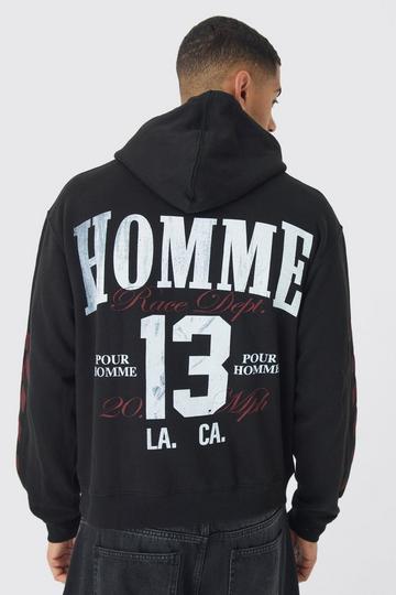 Black Oversized Boxy Homme 13 Moto Hoodie