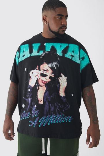 Plus Oversized Aaliyah Large Scale License Print T-Shirt black