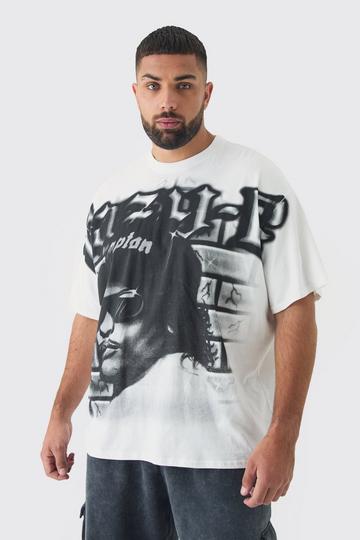 White Plus Oversized Eazy E Large Scale License Print T-Shirt