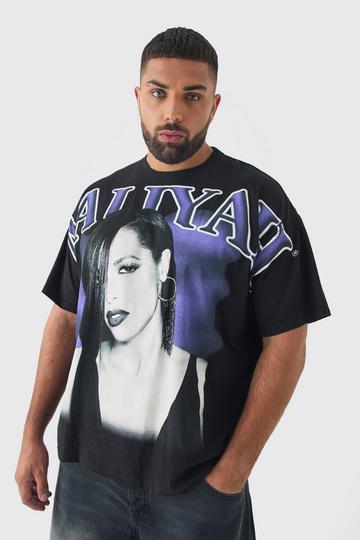 Plus Oversized Aaliyah Over Seams License Print T-Shirt black