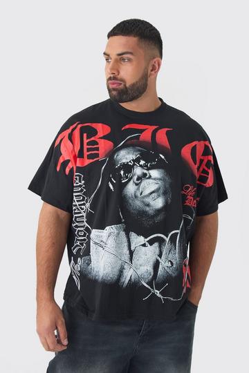 Plus Oversized Biggie Over Seams License Print T-Shirt black