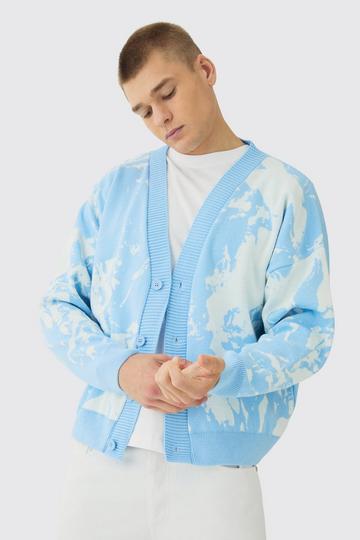 Oversized Boxy Renaissance Graphic Knit Cardigan light blue