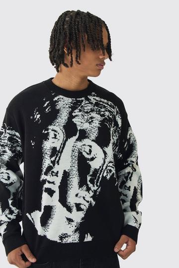 Black Oversized Renaissance Face Knit Jumper