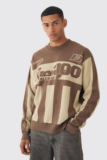 Oversized Moto Stripe Knitted Jumper taupe