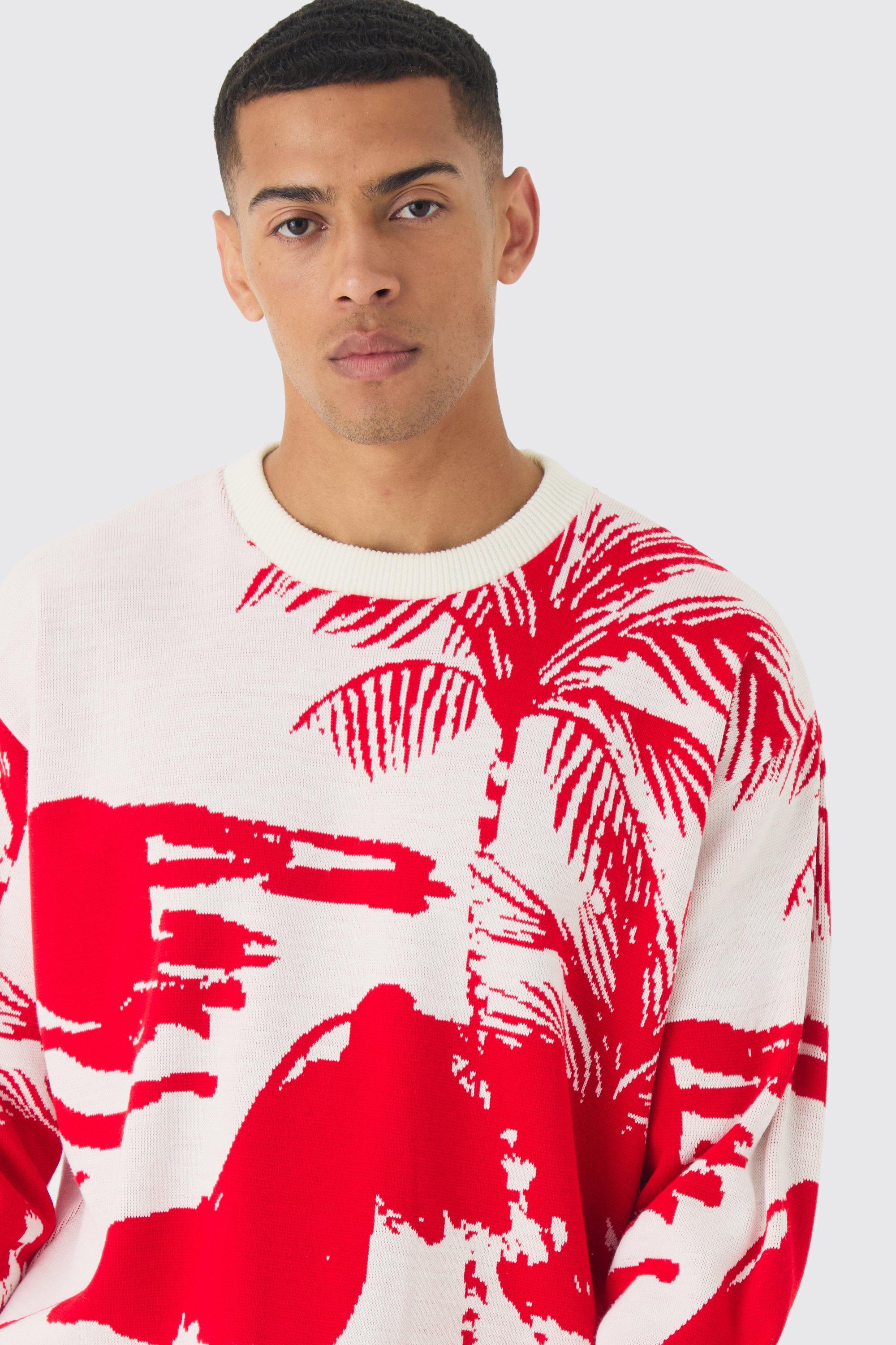 Oversized Boxy Tonal Scenic Drawing Knitted Jumper boohoo