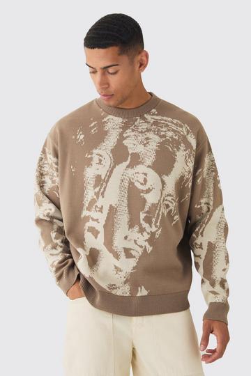 Oversized Renaissance Face Knit Jumper stone