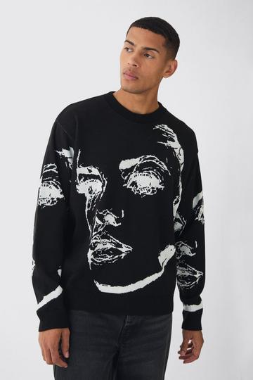 Oversized Boxy Line Face Knitted Jumper black