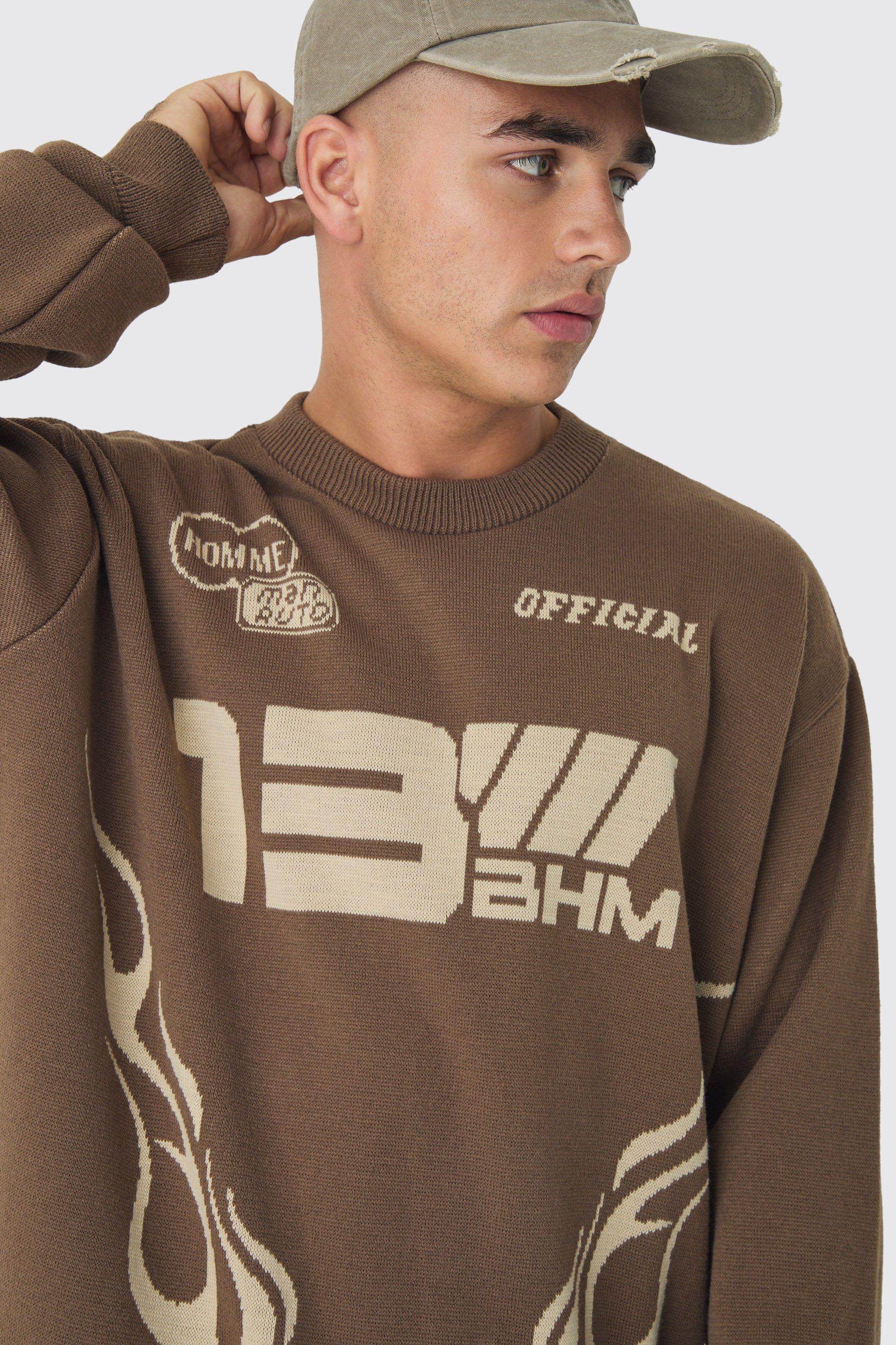 Pull oversize en maille a imprime moto boohoo FR