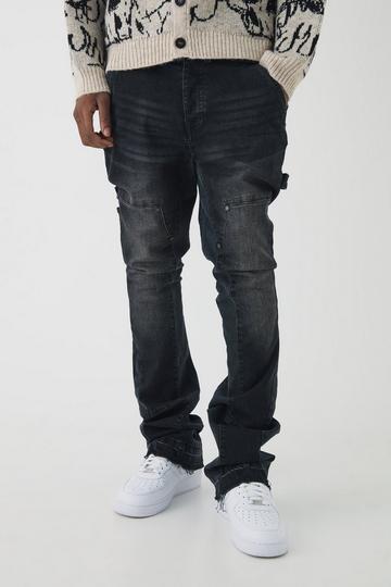 Skinny Flared Stacked Carpenter Gusset Jeans washed black