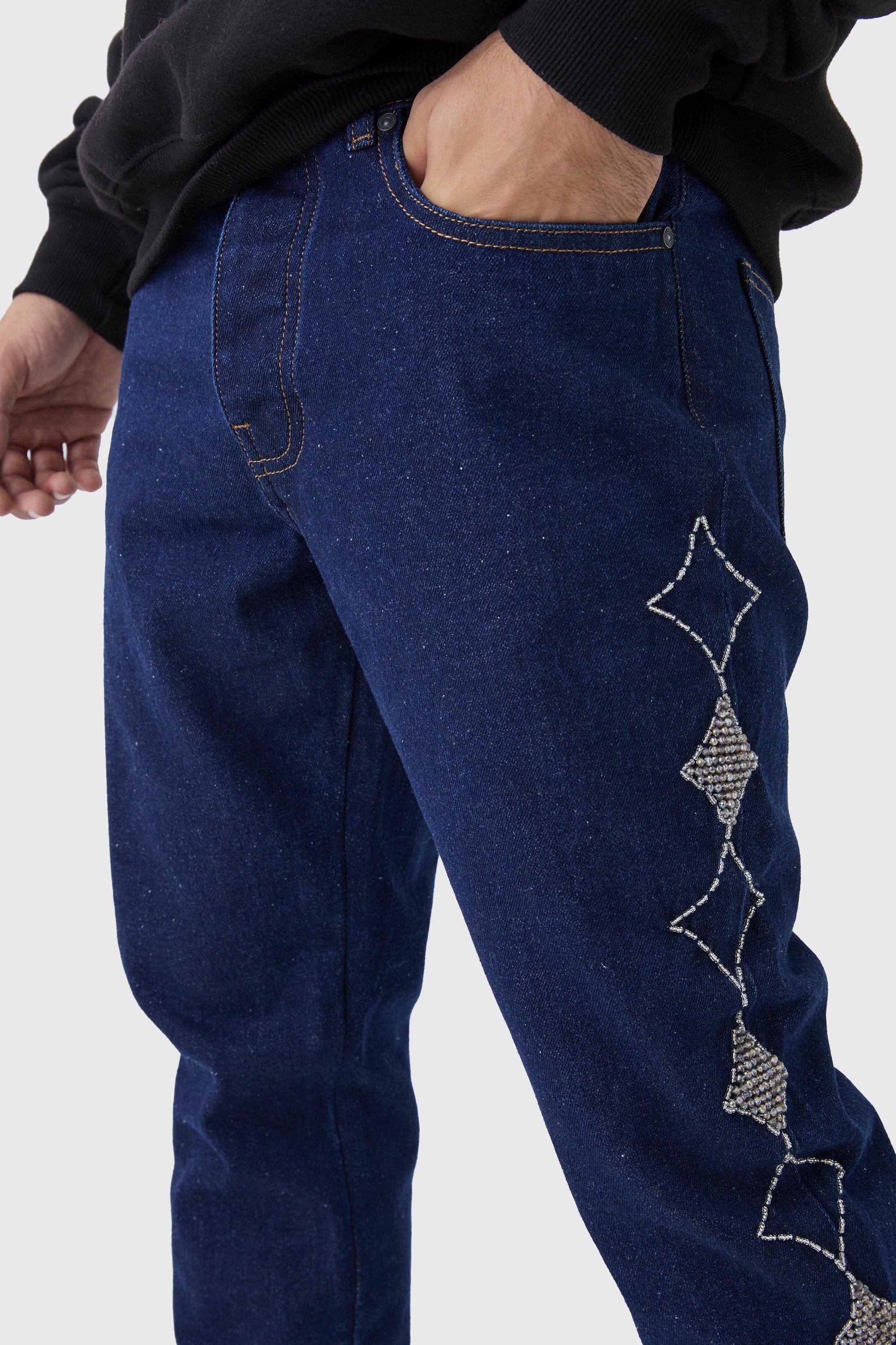 Jeans Slim Fit in denim rigido decorato con stelle