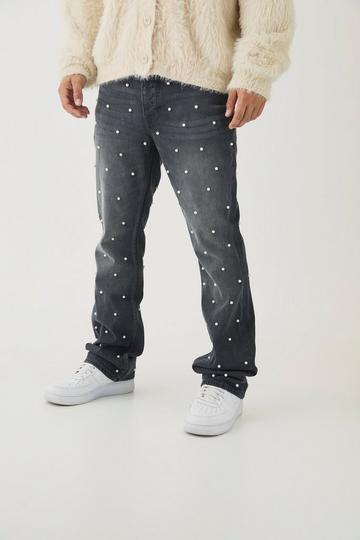 Slim Rigid Flared Pearl Embellished Jeans charcoal