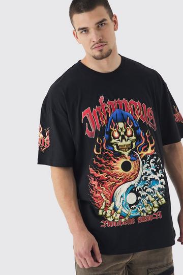 Tall Infamous Flame Print Oversized T-shirt in Black black