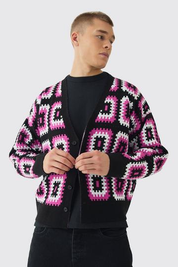 Oversized Boxy Crochet Cardigan pink