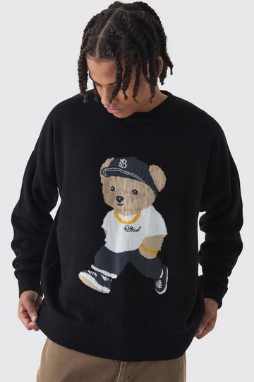 Black Oversized Teddy Graphic Jumper