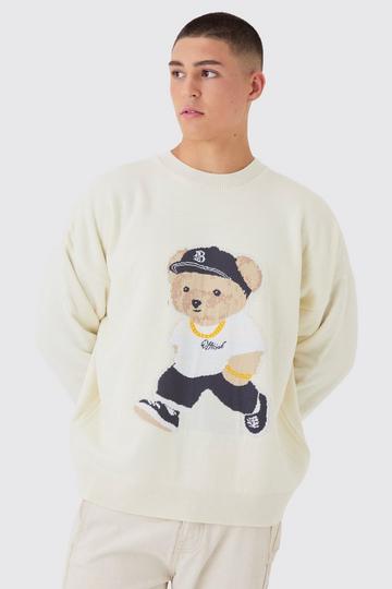 Oversized Teddy Graphic Jumper ecru