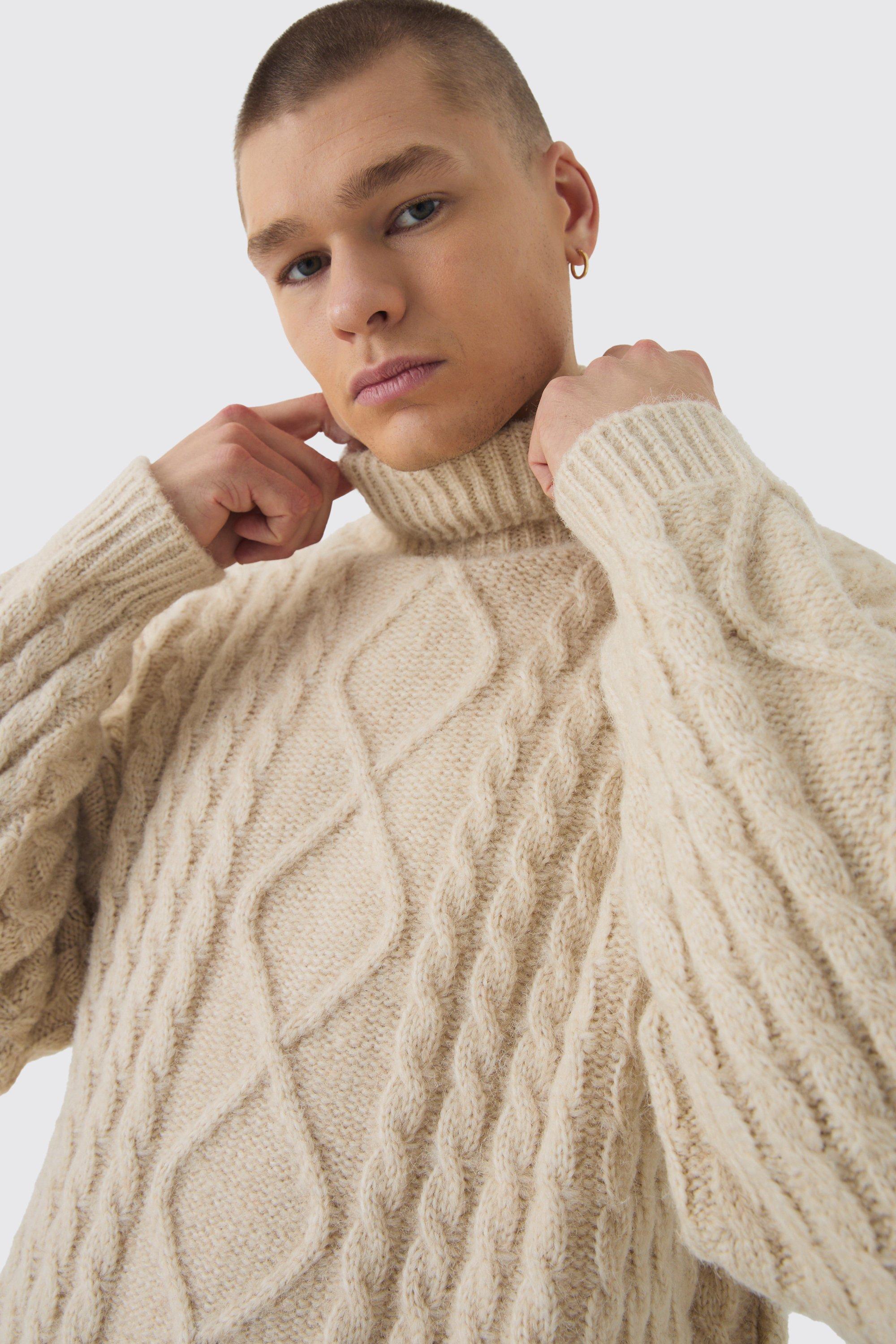 Oversized Chunky Cable Knit Roll Neck Jumper