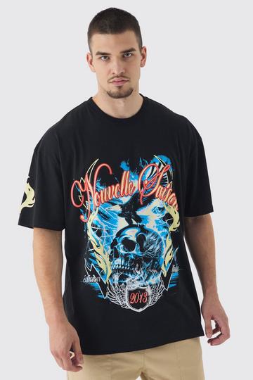 Tall Skull Flame Print Oversized T-shirt in Black black