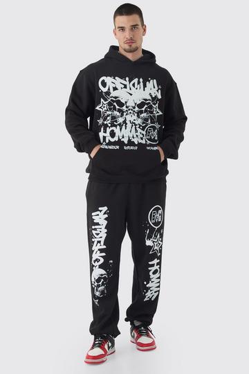 Tall Official Homme Skull Print Oversized Tracksuit in Black black