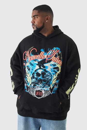 Plus Skull Flame Print Hoodie in Black black