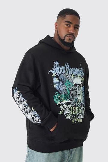 Plus Pour Homme Butterfly Print Hoodie in Black black