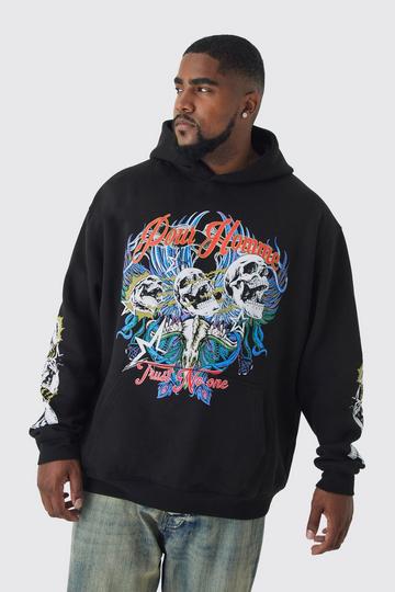 Plus Pour Homme Skull Print Oversized Hoodie black