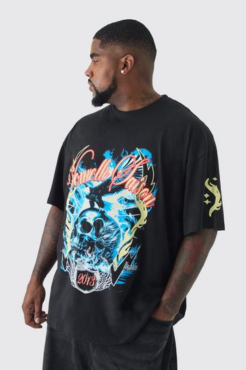 Plus Skull Flame Print Oversized T-shirt in Black black