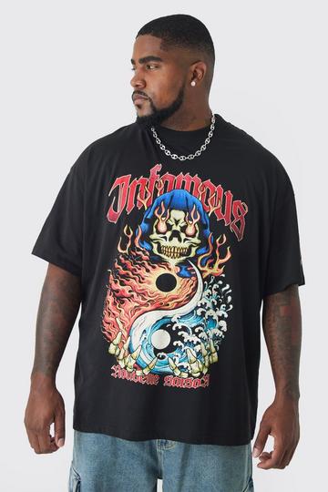 Plus Infamous Flame Print Oversized T-shirt in Black black