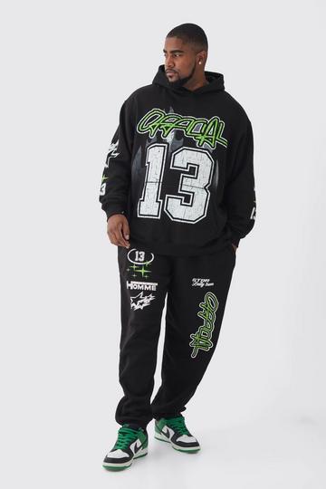 Plus Official 13 Print Oversized Tracksuit in Black black