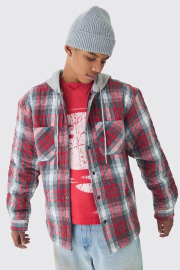 Tall Back Print Jersey Hood Padded Checked Overshirt red