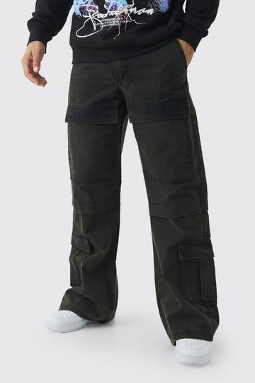 Black Relaxed Flared Oil Wash Ripstop Cargo Trousers