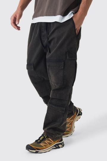 Elasticated Skate Fit Oil Wash Ripstop Cargo Trousers black