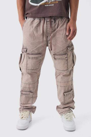 Elasticated Skate Fit Oil Wash Ripstop Cargo Trousers chocolate