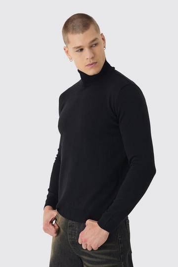 Black Long Sleeve Roll Neck Jumper In Black