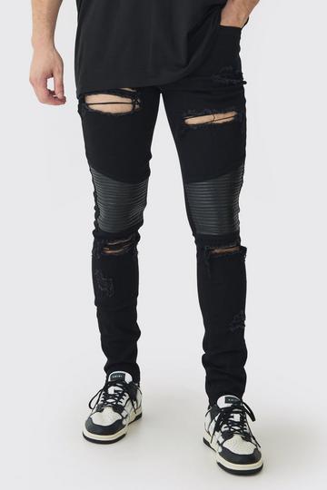 Tall Versleten Skinny Biker Jeans Met Onbewerkte Zoom true black