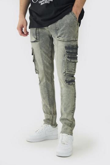 Tall Skinny Fit Multi Cargo Jeans grey