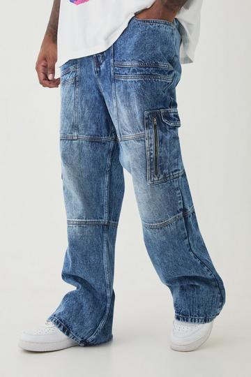 Plus Acid Wash Panel Cargo Flared Jeans antique wash