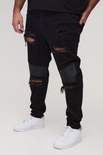 Plus Distressed Raw Hem Skinny Biker Jeans true black