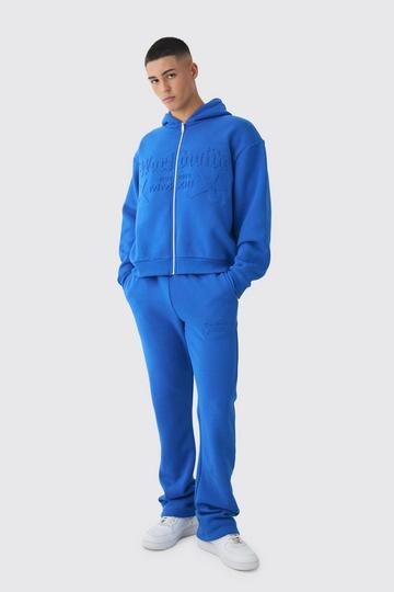 Oversized Boxy Worldwide Embossed Tracksuit blue