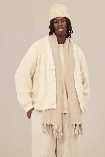 Oversized Boxy Super Fluffy Knitted Cardigan ecru