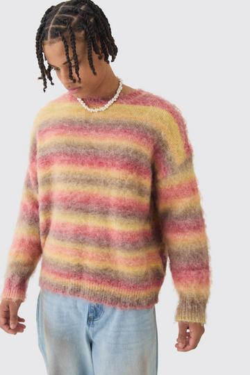 Red Oversized Boxy Brushed Stripe Knitted Jumper