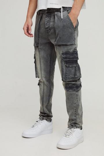 Skinny Fit Multi Cargo Jeans charcoal