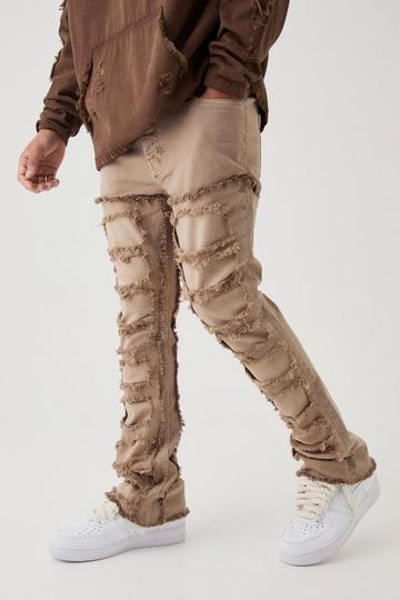 Raw Seam Detail Stretch Skinny Flared Jeans taupe