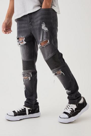 Skinny Distressed Raw Hem Biker Jeans charcoal