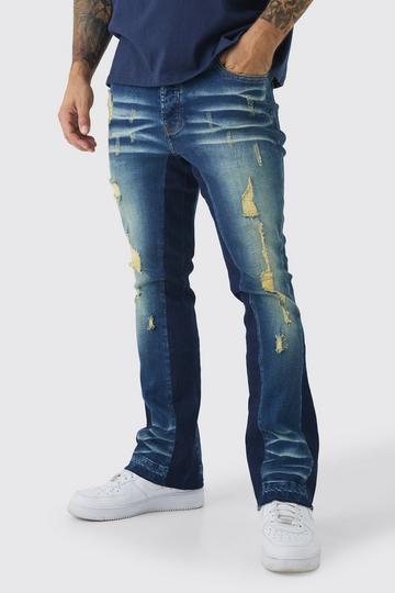 Skinny Stretch Gusset Detail Flared Jeans antique blue