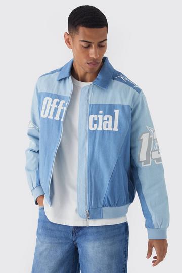 Oversized Denim Moto Official Bomber Jacket light blue