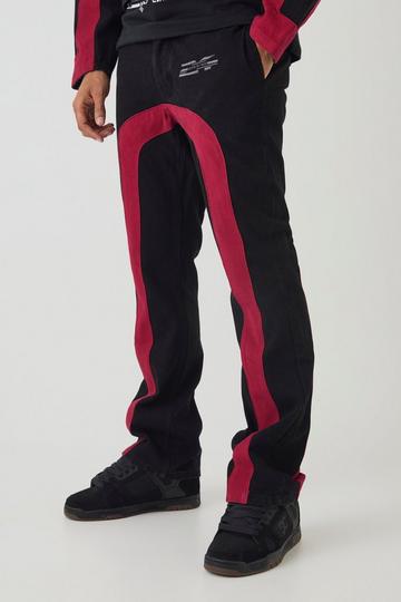 Slim Flared Moto Embroidered Jeans black