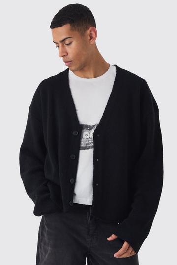 Oversized Boxy Brushed Knitted Cardigan black