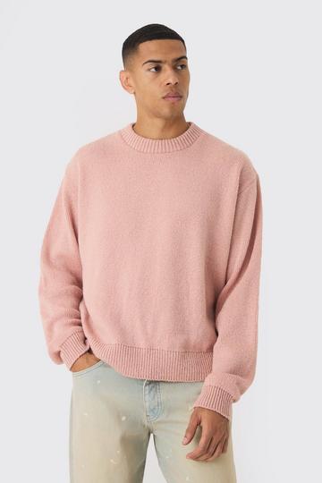 Pink Oversized Boxy Brushed Knitted Jumper